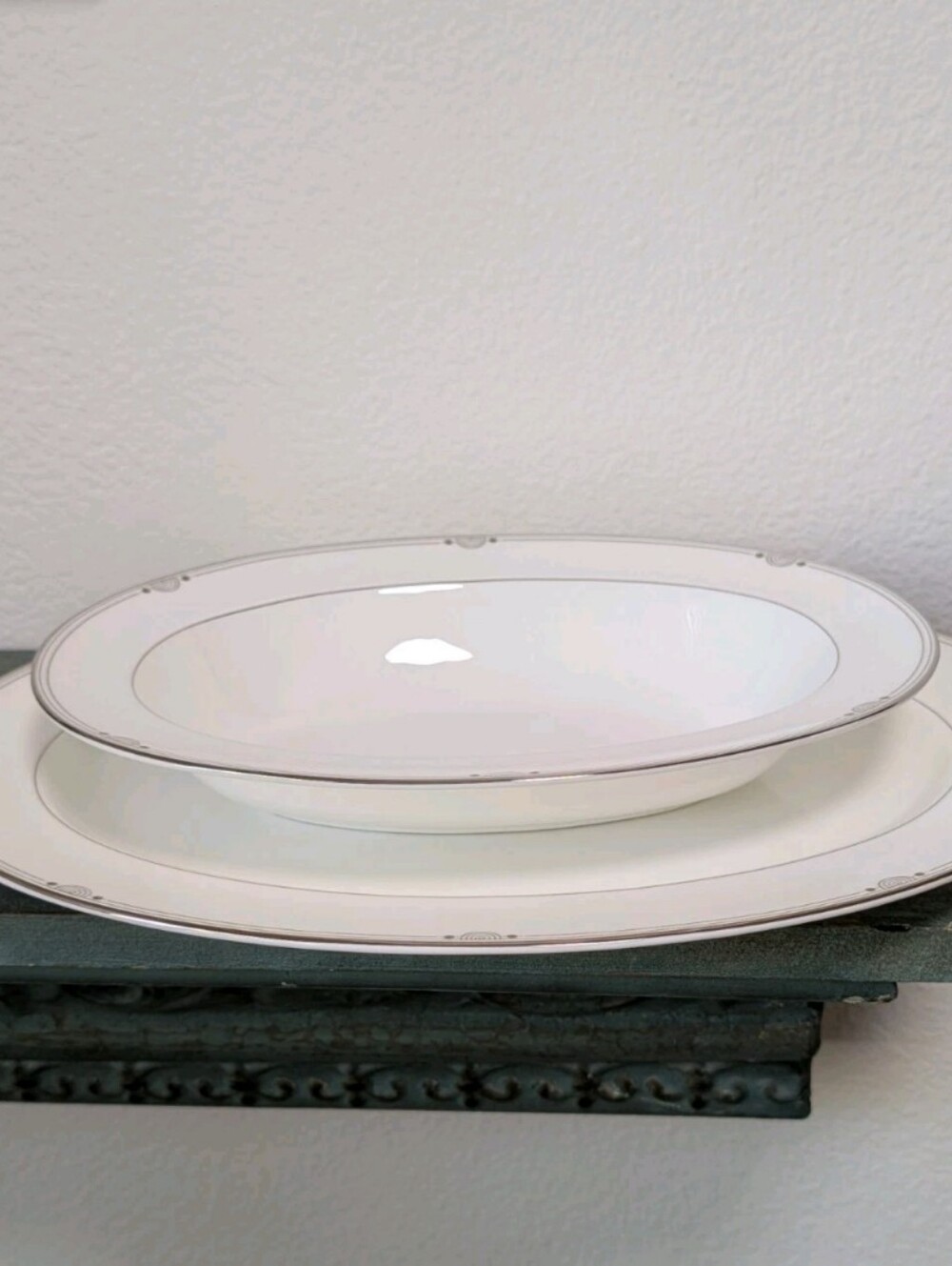 Royal Doulton Trendsetter 14" Serving Tray Platter & Serving Dish Silver Trim